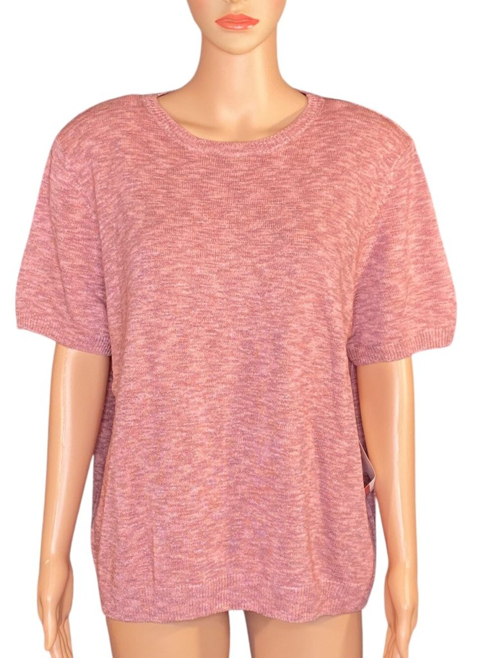 Alfred Dunner Knit Sweater Top NWT Rose Short Sleeve Stretchy Crew Neck SZ XL